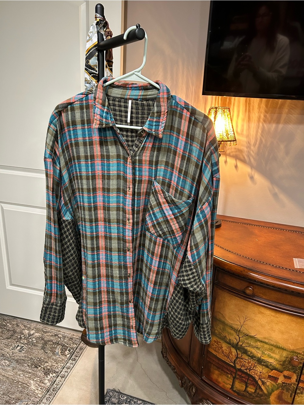 Free People Plaid Button-Down Shirt L